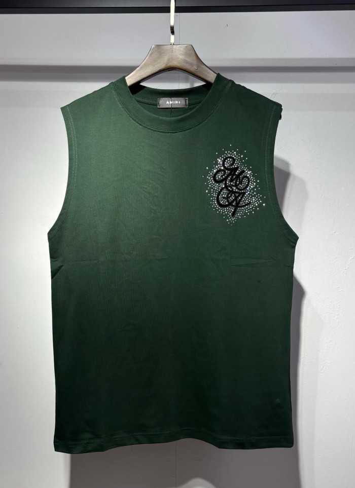 Front Mini Rhinestone Script Emblem Back Big Cursive Brand Letter Print Tank Top 4 colors 29306999