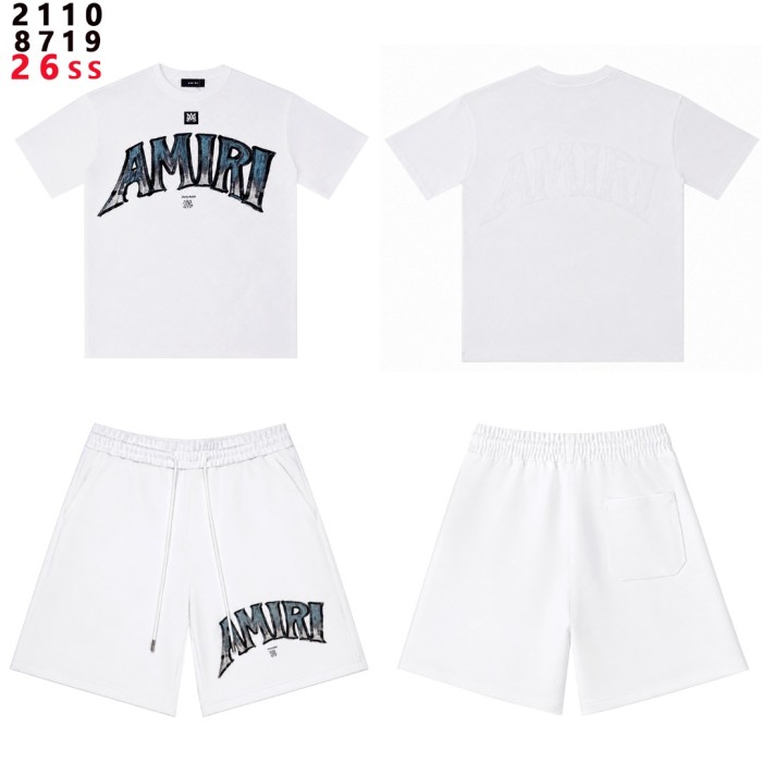 Gradient Crack Texture Big Arch Letter Print T-shirt & Sweat Shorts Set 2 colors 29307015