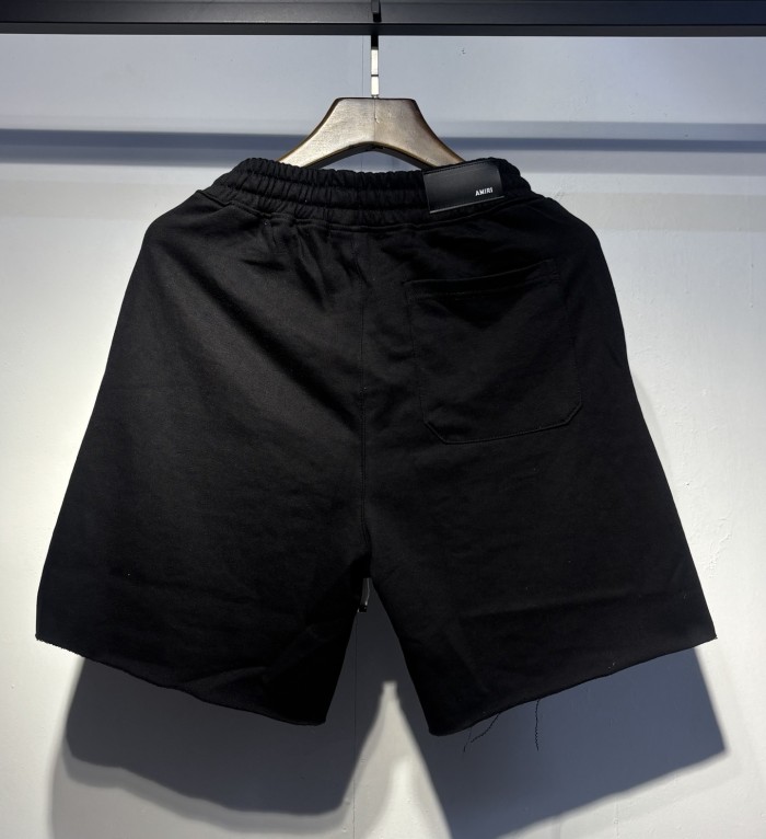 Front Lower Leg Embroidery Letter Logo Raw Frayed Hem Elastic Drawstring Sweat Shorts 2 colors 29306992