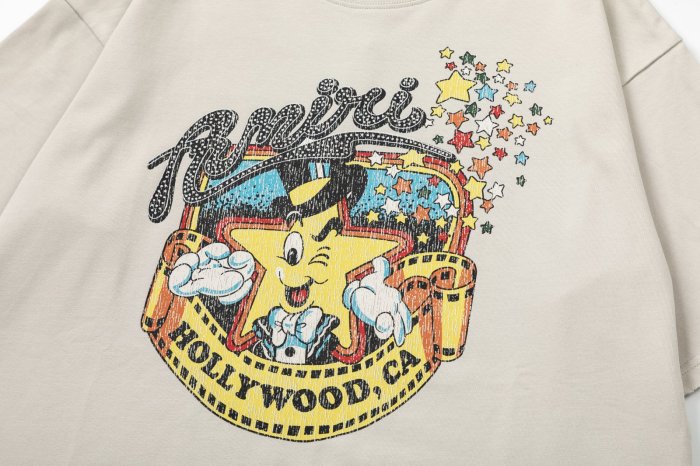 Single-Sided Retro Cartoon Hollywood Star Film Reel Graphic Plain Back Oversized Tee 2 colors 29307046