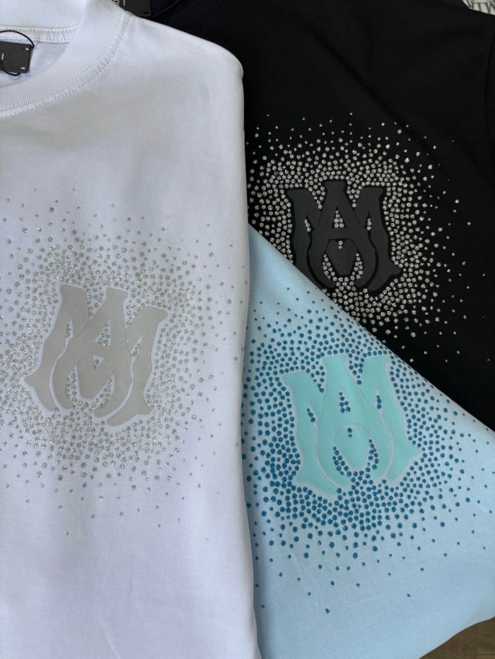 Rhinestone Printing Design Chest Burst Scatter Double A Logo Back Surround Rhinestone Letter Tee 3 colors 29307039