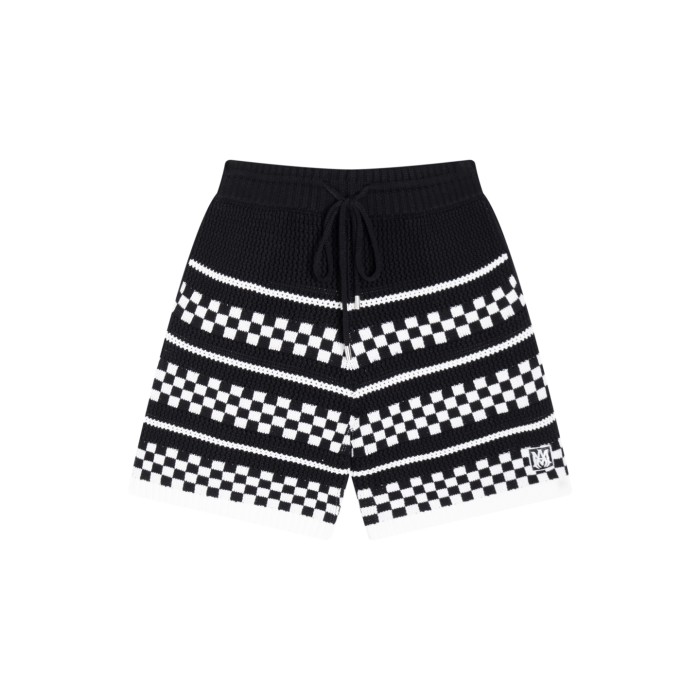 1:1 quality version Color-block Checkered Striped Knit Short Sleeve Top & Shorts Set 2 colors 29307117