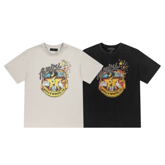 Single-Sided Retro Cartoon Hollywood Star Film Reel Graphic Plain Back Oversized Tee 2 colors 29307046