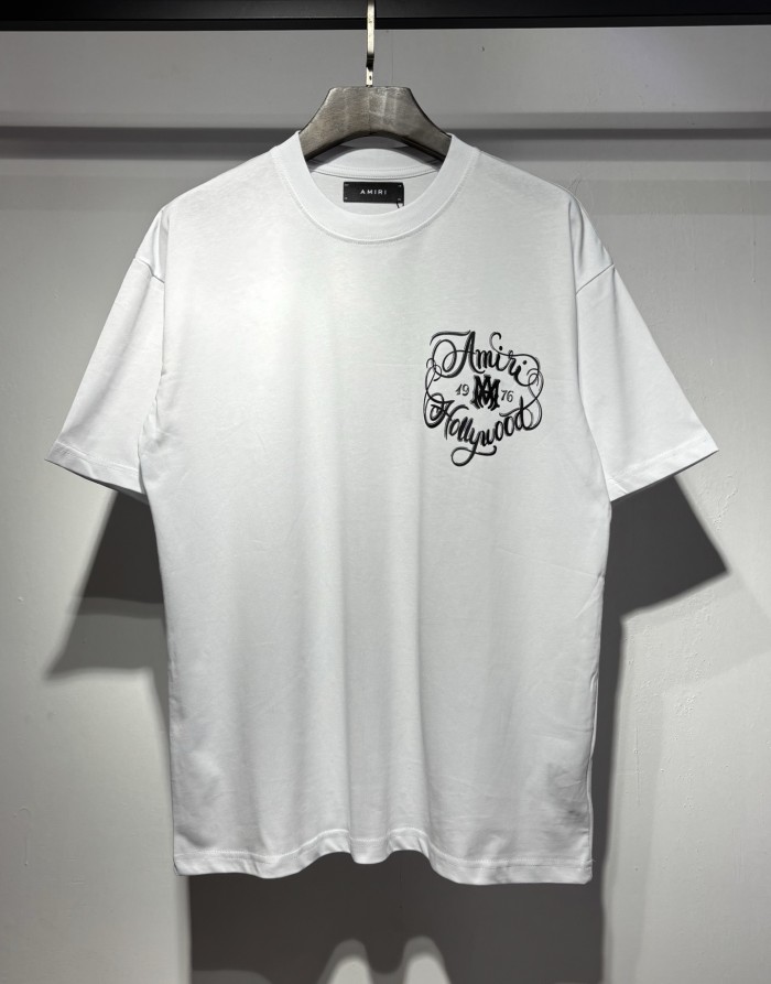 Front Mini Circular Hollywood Script Emblem Back Oversized Swirl Flourish Letter Print Tee 2 colors 29307018