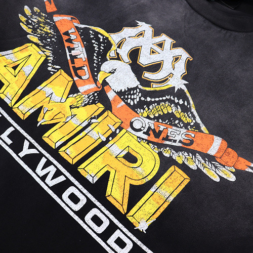 Washed Faded Front Hollywood Race Flag Graphic Back ALWAYS FIRST Letter Print Tee 2 colors 29306987