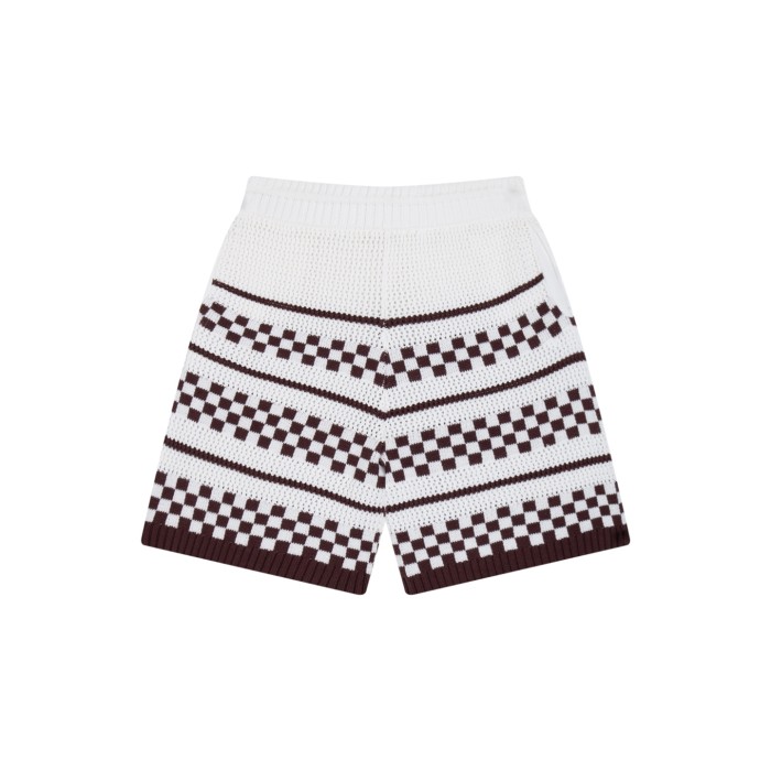 1:1 quality version Color-block Checkered Striped Knit Short Sleeve Top & Shorts Set 2 colors 29307117