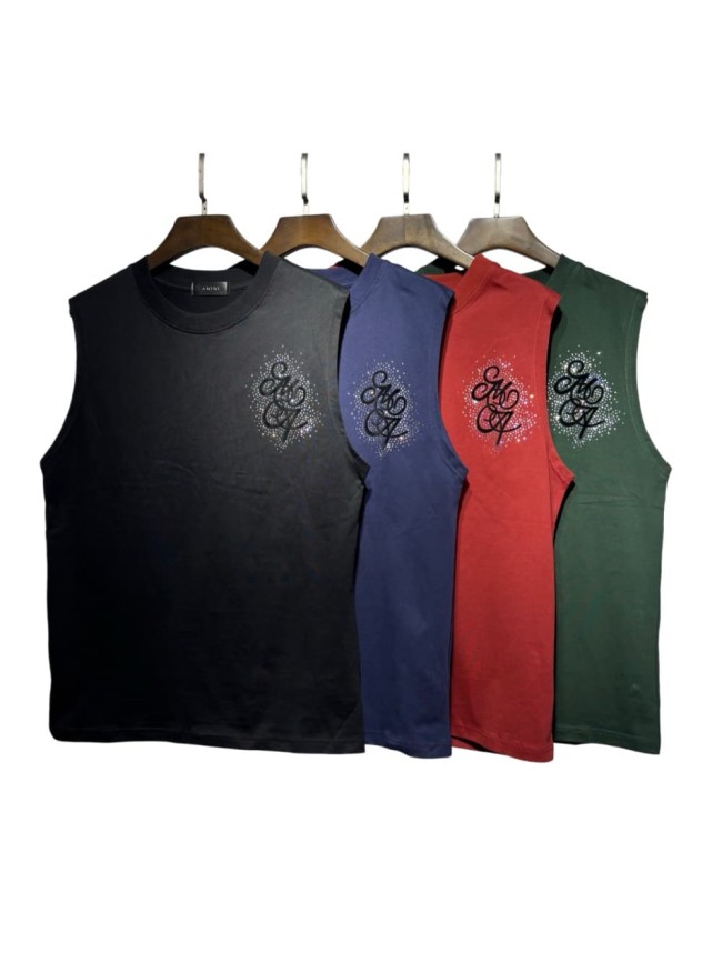 Front Mini Rhinestone Script Emblem Back Big Cursive Brand Letter Print Tank Top 4 colors 29306999