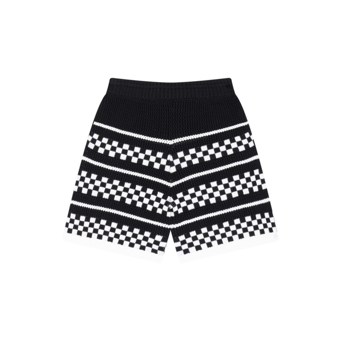 1:1 quality version Color-block Checkered Striped Knit Short Sleeve Top & Shorts Set 2 colors 29307117