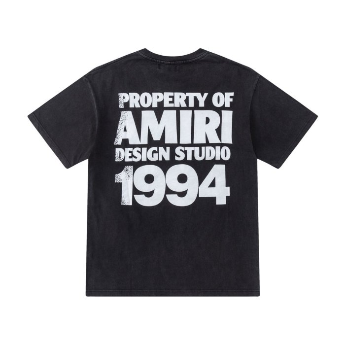Gradient Blue PROPERTY OF AMIRI 1994 Text Back Large Distressed Bold Block Letter Tee 2 colors 29307012