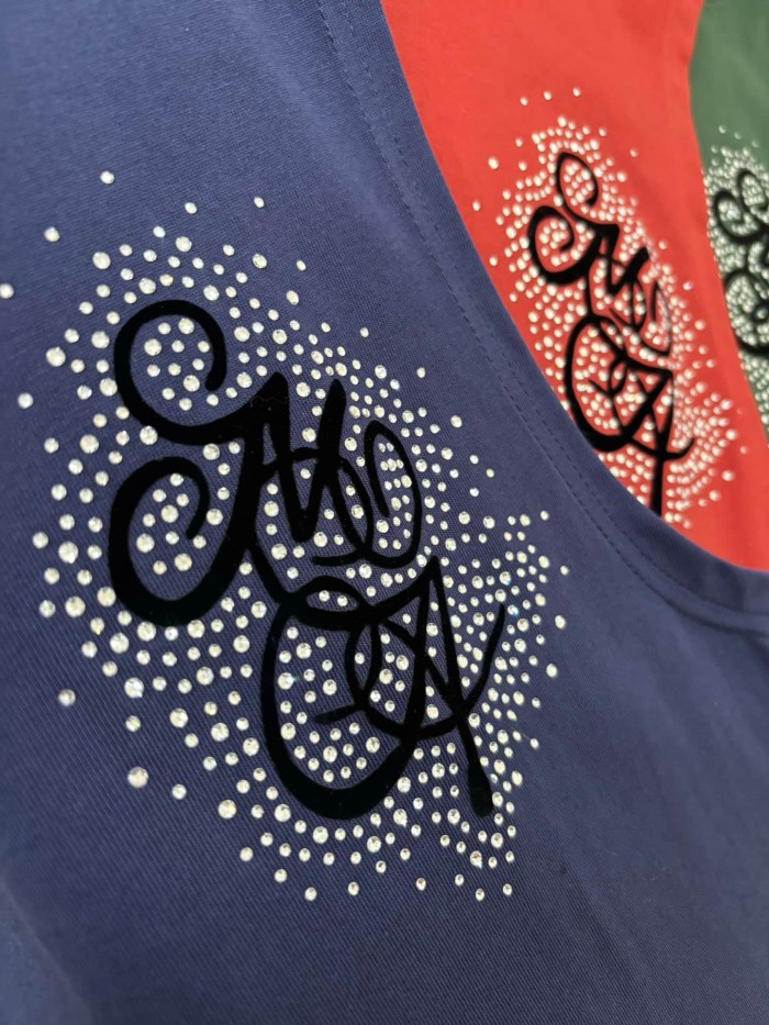 Front Mini Rhinestone Script Emblem Back Big Cursive Brand Letter Print Tank Top 4 colors 29306999