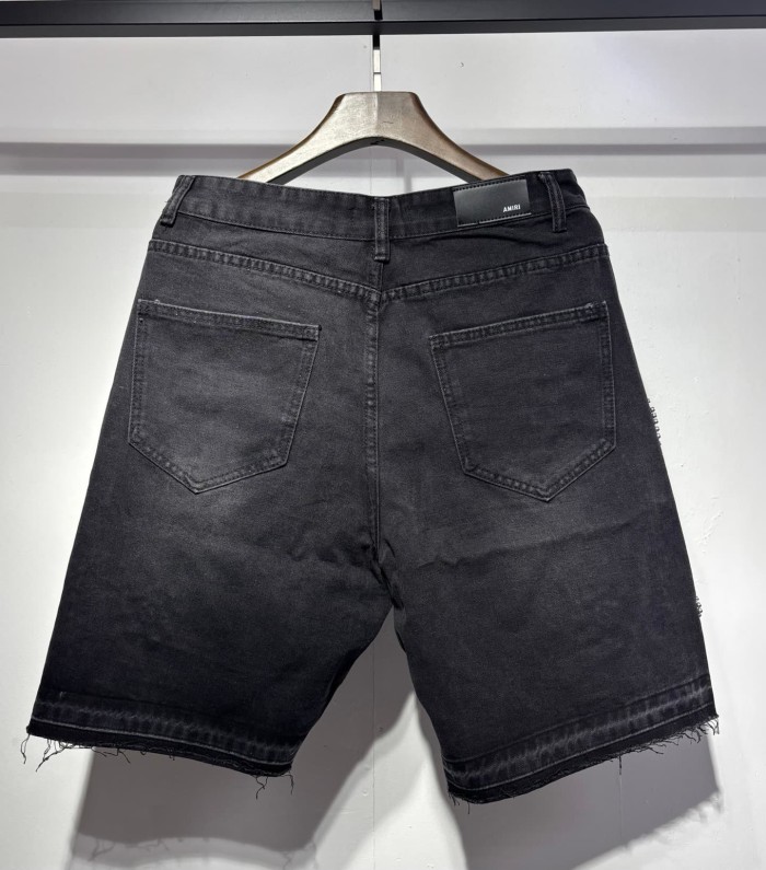 Multi-Color Rhinestone & Metal Stud Embellished Raw Frayed Hem Knee Length Denim Shorts 2 colors 29307055