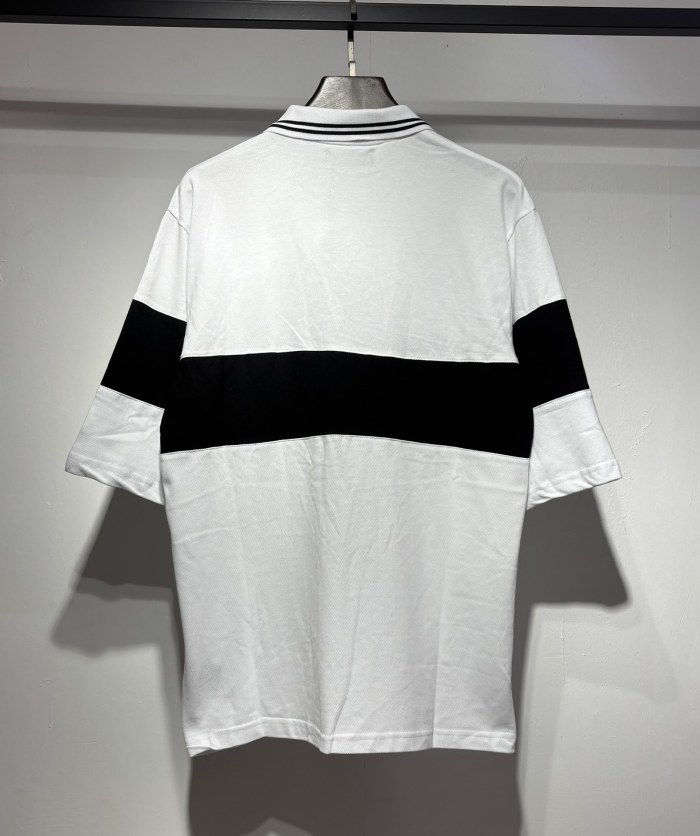 Double Emblem Logo Large Horizontal Letter Print Oversized Striped Collar Polo  Shirt 2 colors 29307078