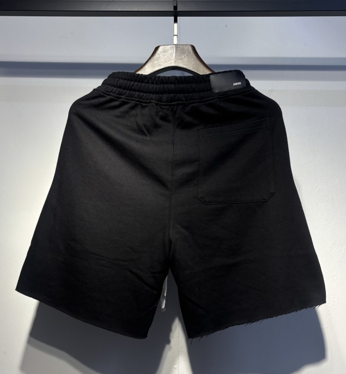 Side Bottom Gothic Letter Logo Raw Cut Hem Drawstring Sweat Shorts 2 colors 29306990
