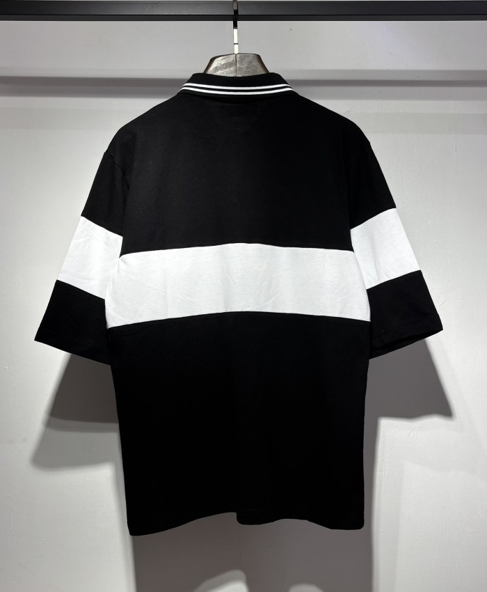 Double Emblem Logo Large Horizontal Letter Print Oversized Striped Collar Polo  Shirt 2 colors 29307078