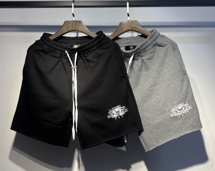 Side Bottom Gothic Letter Logo Raw Cut Hem Drawstring Sweat Shorts 2 colors 29306990