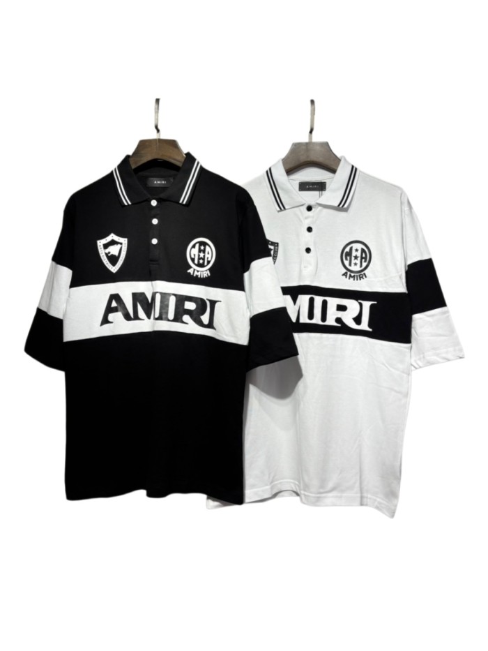 Double Emblem Logo Large Horizontal Letter Print Oversized Striped Collar Polo  Shirt 2 colors 29307078