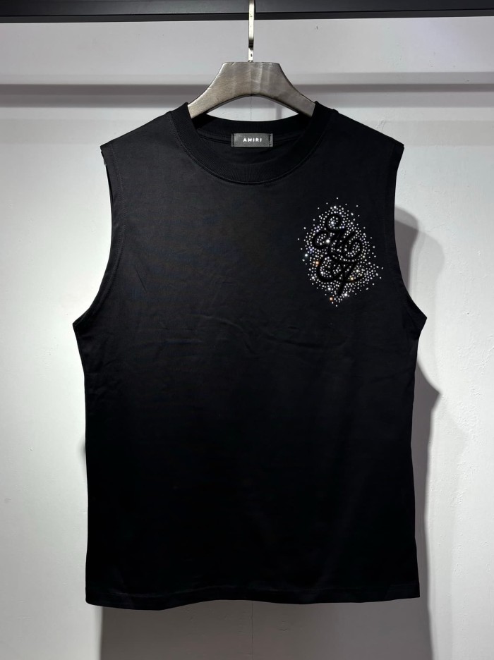 Front Mini Rhinestone Script Emblem Back Big Cursive Brand Letter Print Tank Top 4 colors 29306999
