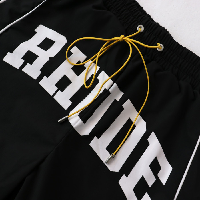 Double White Side Piping Large Outline Letter Front Relaxed Knee Length Quick Dry Mesh Athletic Shorts 4 colors 29311414