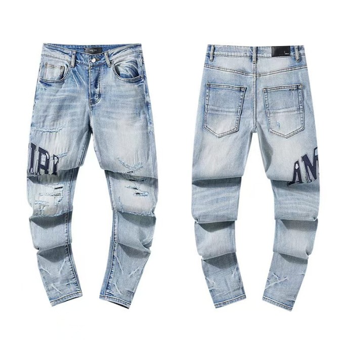 Multi Hand Ripped Destroyed Frayed Letter Logo Side Print Washed Ripped Skinny Stretch Denim Jeans 18 colors 29313539
