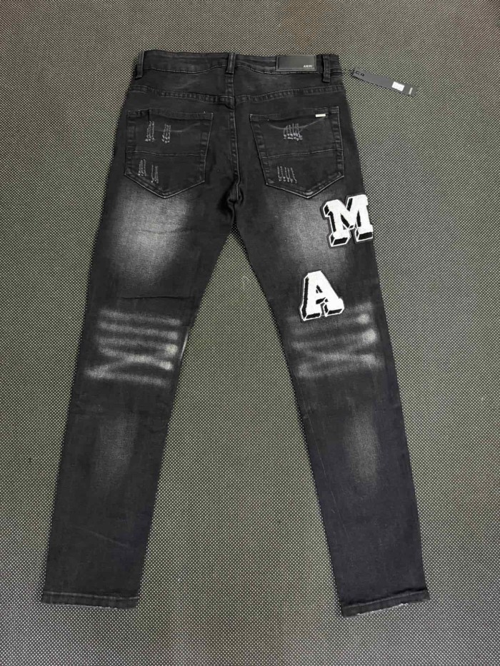 New Spring Autumn Black Slim Flare Ripped Patch Streetwear Jeans 29310922