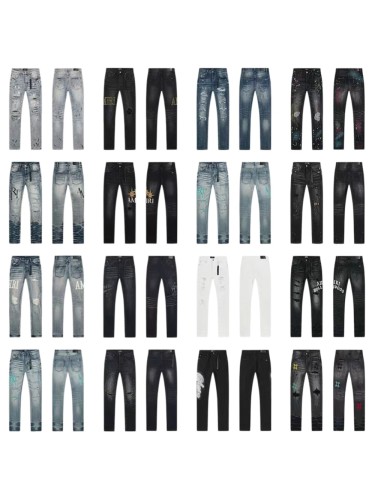 Multi Color Splash Paint Star Logo Letter Embroidery Washed Ripped Skinny Stretch Denim Jeans 14 colors 29313208