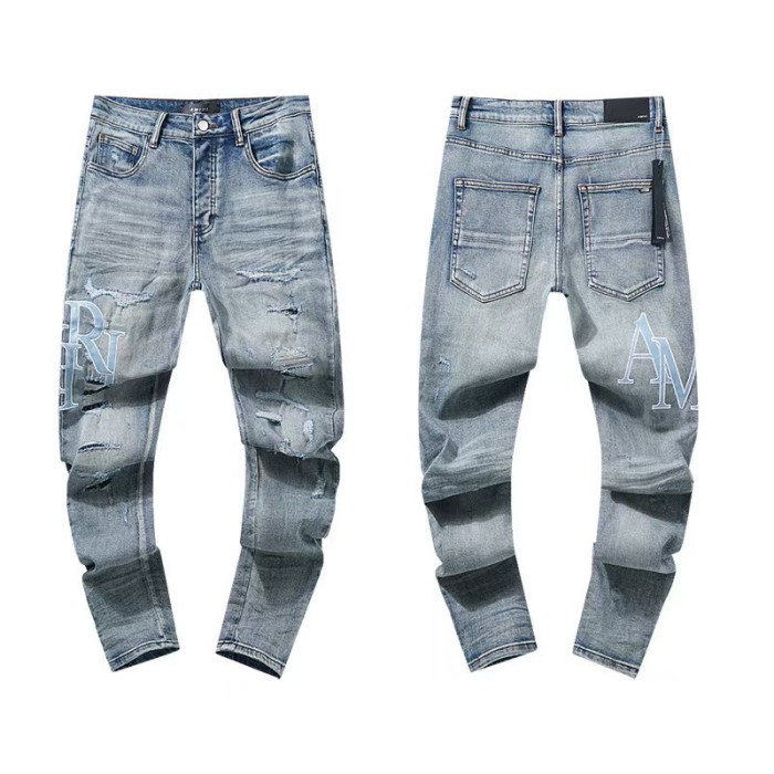 Multi Hand Ripped Destroyed Frayed Letter Logo Side Print Washed Ripped Skinny Stretch Denim Jeans 18 colors 29313539