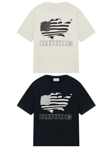 Retro Streetwear Single-Sided USA Map Distressed US Flag Outline Letter Print Tee 2 colors 29310941