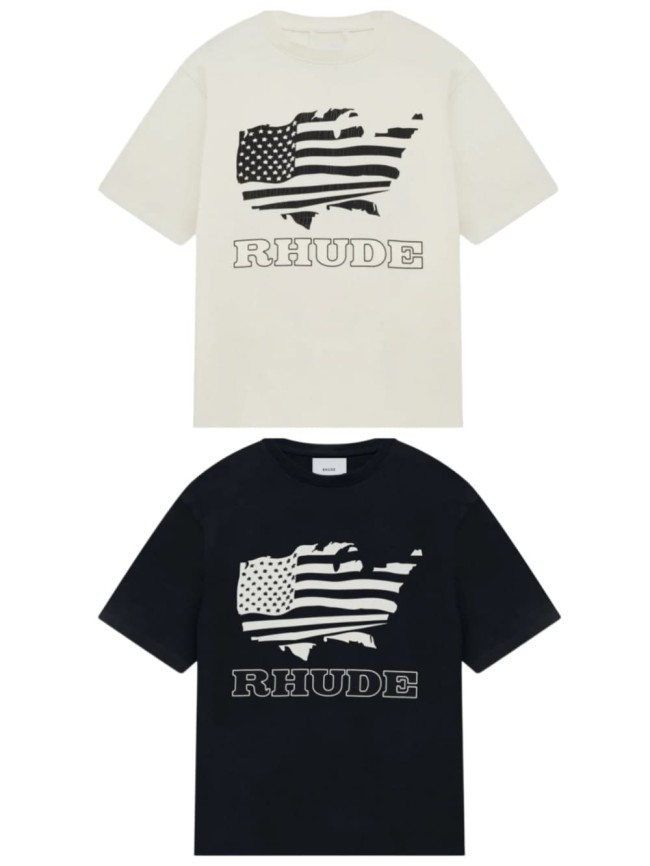 Retro Streetwear Single-Sided USA Map Distressed US Flag Outline Letter Print Tee 2 colors 29310941