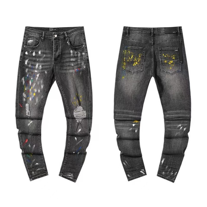 Multi Hand Ripped Destroyed Frayed Letter Logo Side Print Washed Ripped Skinny Stretch Denim Jeans 18 colors 29313539