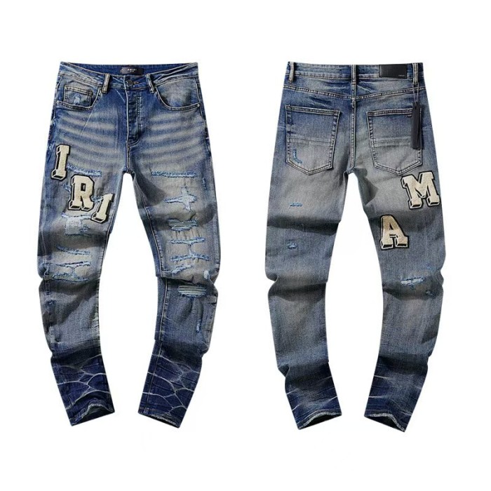 Multi Hand Ripped Destroyed Frayed Letter Logo Side Print Washed Ripped Skinny Stretch Denim Jeans 18 colors 29313539