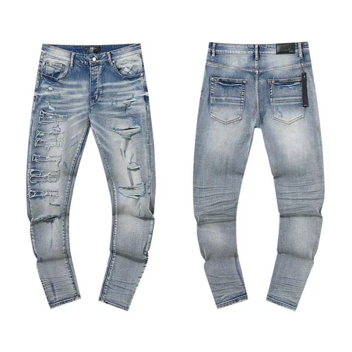 Multi Hand Ripped Destroyed Frayed Letter Logo Side Print Washed Ripped Skinny Stretch Denim Jeans 18 colors 29313539