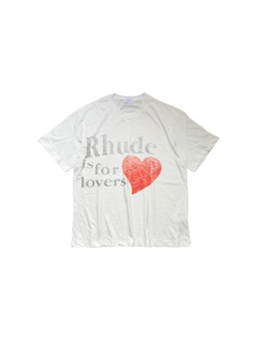 Distressed Faded Red Heart  Rhude is for lovers  Letter Graphic Plain Back Tee 29310943