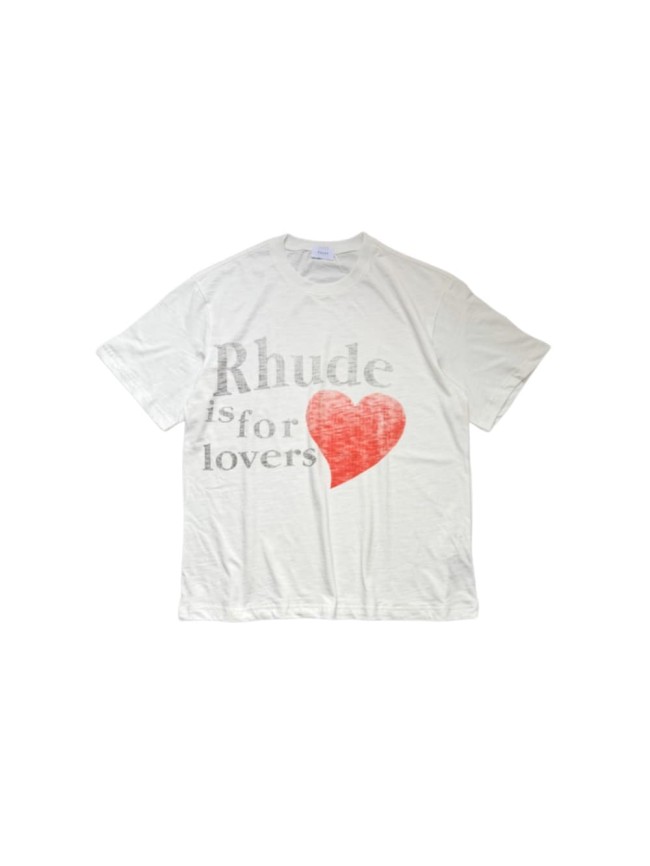 Distressed Faded Red Heart  Rhude is for lovers  Letter Graphic Plain Back Tee 29310943
