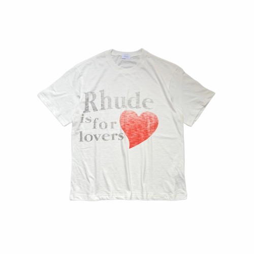 Distressed Faded Red Heart  Rhude is for lovers  Letter Graphic Plain Back Tee 29310943