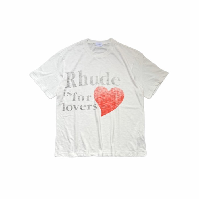 Distressed Faded Red Heart  Rhude is for lovers  Letter Graphic Plain Back Tee 29310943
