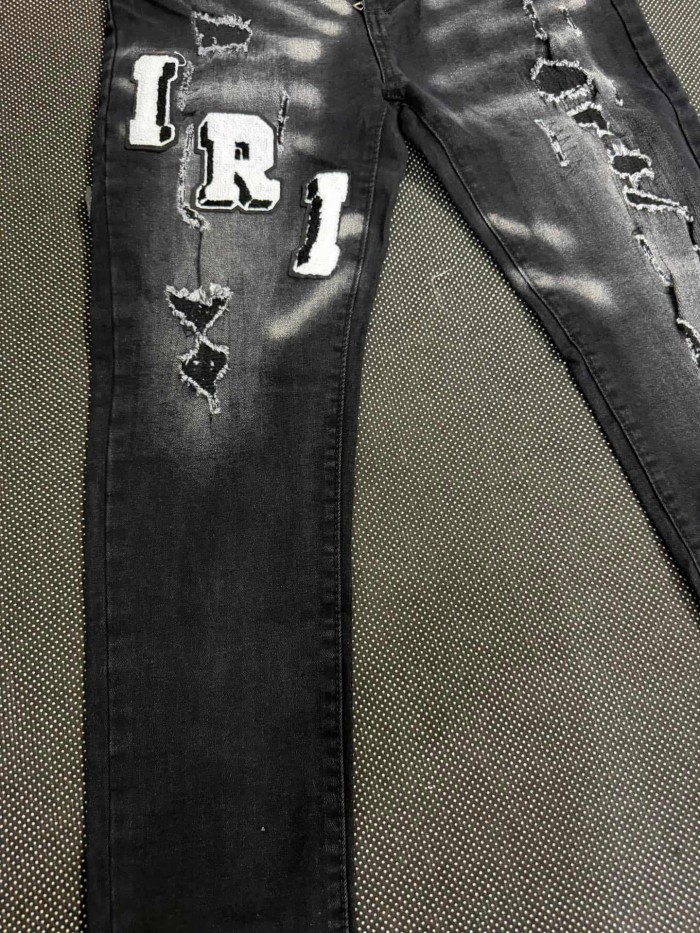 New Spring Autumn Black Slim Flare Ripped Patch Streetwear Jeans 29310922
