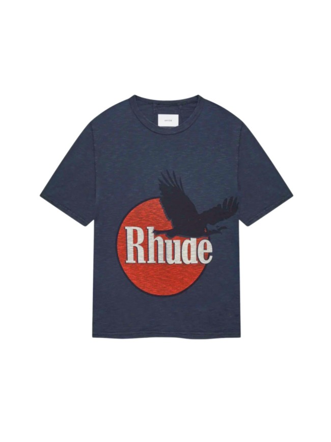 American Retro Streetwear Single-Sided Flying Eagle Red Circle Big Letter Graphic Plain Back Tee 29310951
