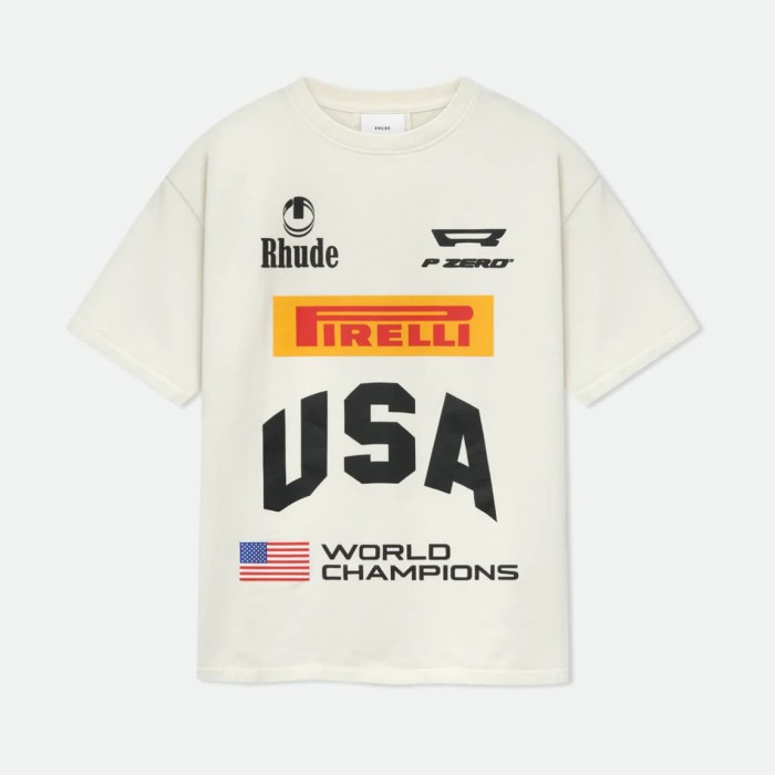 Multi Racing Sponsor Badge Big USA Flag World Champions Text Blank Back Tee 2 colors 29311380