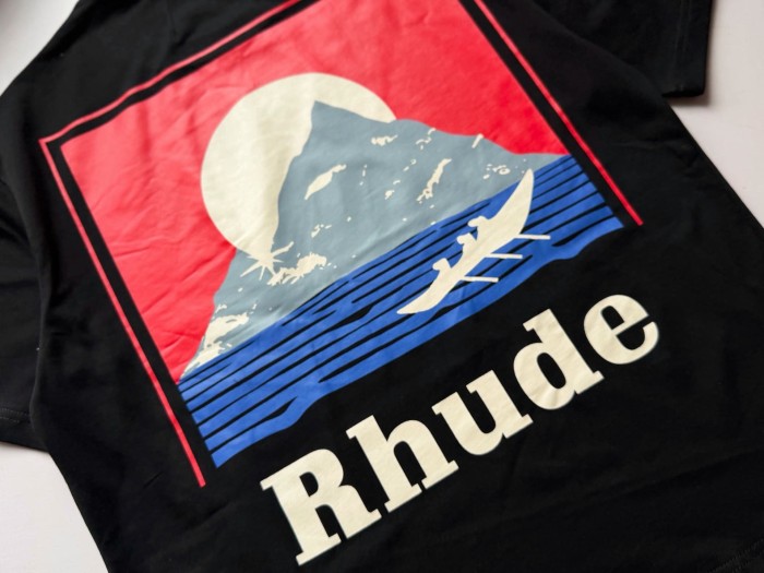 Red Sunset Mountain R Logo Front Large Framed Mountain Canoe Sunset Landscape Back Print Tee 2 colors 29310944