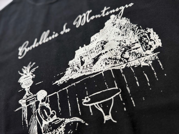 Vintage French Hand Sketch Montenegro Cliff Landscape Dual Side Cursive Script Letter Print Tee 2 colors 29310937
