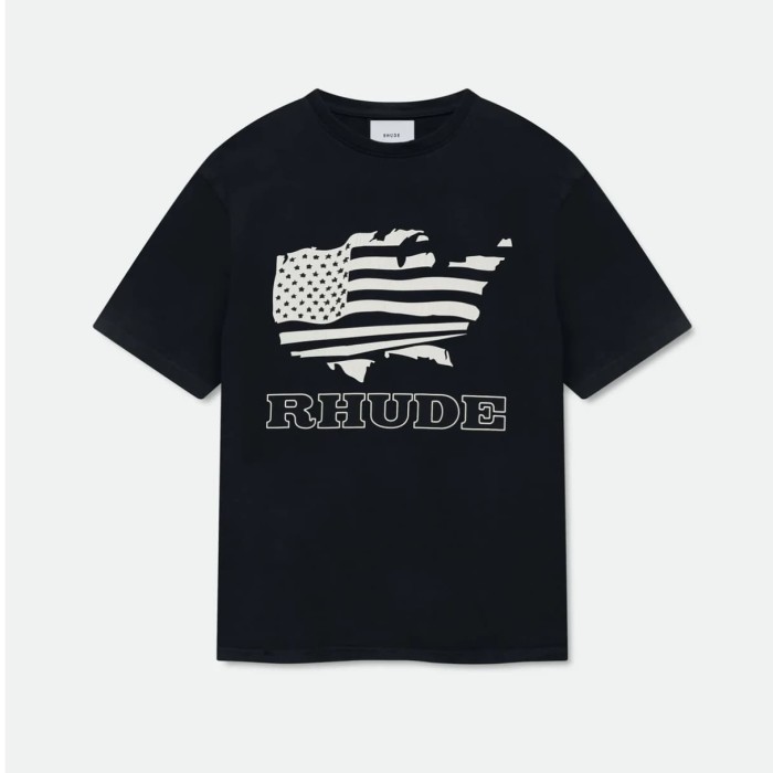 Retro Streetwear Single-Sided USA Map Distressed US Flag Outline Letter Print Tee 2 colors 29310941