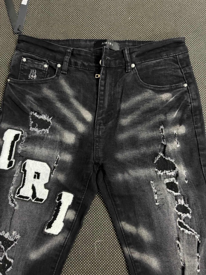 New Spring Autumn Black Slim Flare Ripped Patch Streetwear Jeans 29310922