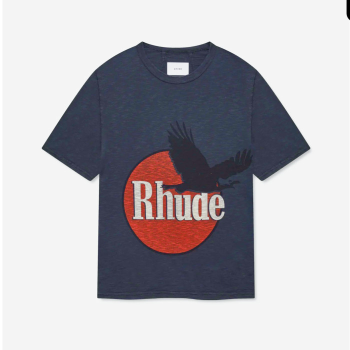 American Retro Streetwear Single-Sided Flying Eagle Red Circle Big Letter Graphic Plain Back Tee 29310951