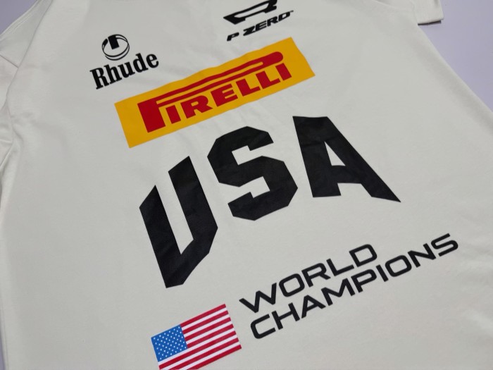 Multi Racing Sponsor Badge Big USA Flag World Champions Text Blank Back Tee 2 colors 29311380