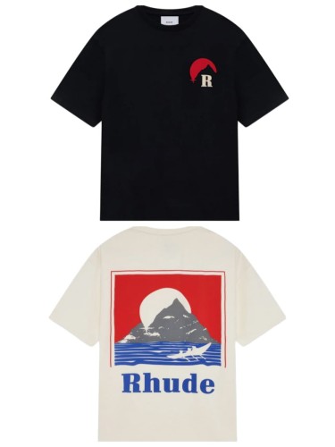 Red Sunset Mountain R Logo Front Large Framed Mountain Canoe Sunset Landscape Back Print Tee 2 colors 29310944