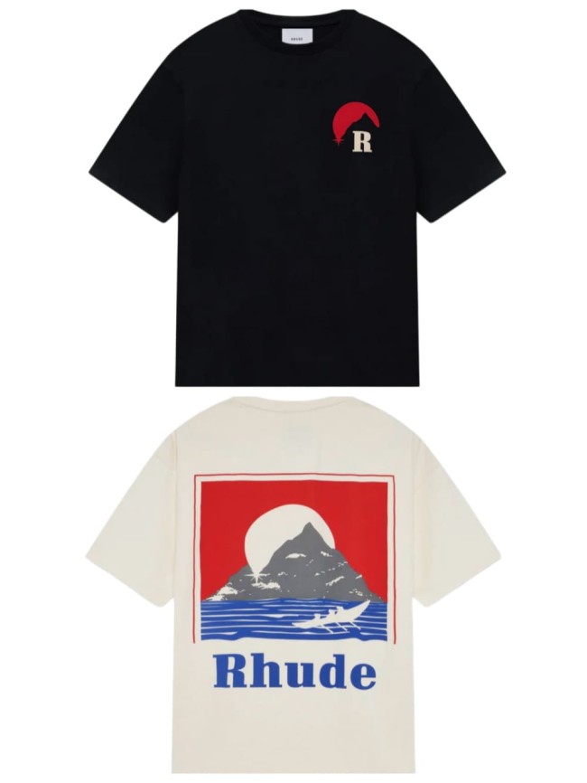 Red Sunset Mountain R Logo Front Large Framed Mountain Canoe Sunset Landscape Back Print Tee 2 colors 29310944