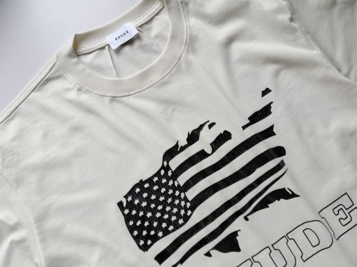 Retro Streetwear Single-Sided USA Map Distressed US Flag Outline Letter Print Tee 2 colors 29310941