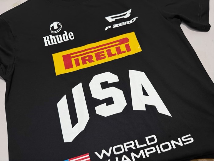 Multi Racing Sponsor Badge Big USA Flag World Champions Text Blank Back Tee 2 colors 29311380