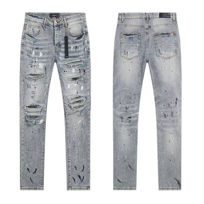 Multi Color Splash Paint Star Logo Letter Embroidery Washed Ripped Skinny Stretch Denim Jeans 14 colors 29313208