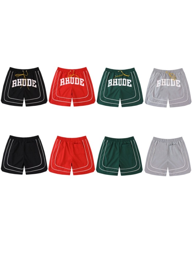 Double White Side Piping Large Outline Letter Front Relaxed Knee Length Quick Dry Mesh Athletic Shorts 4 colors 29311414